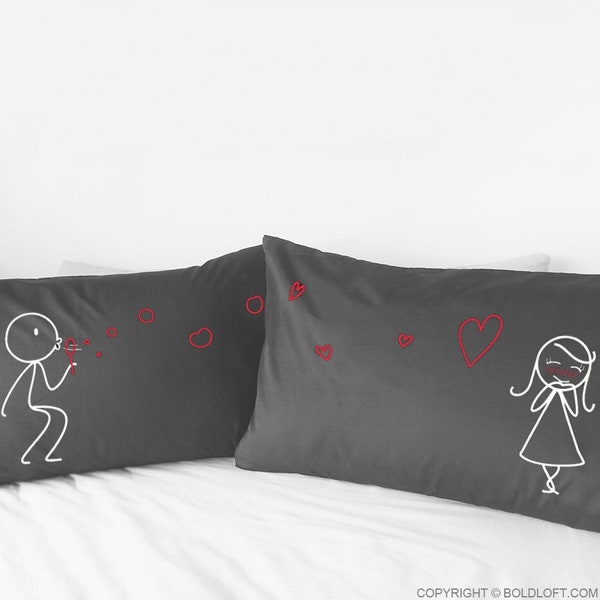 BoldLoft Couple Pillowcases Cute Gifts for Girlfriend Wife Valentines Day Gift for Her From My Heart to Yours His Hers Pillowcases Gray