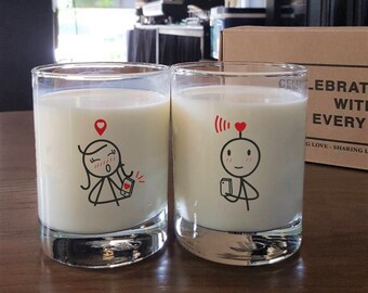 Couple Glasses Long Distance Relationship Gifts for Boyfriend Girlfriend Gift Long Distance Couple Gift LDR Gift BoldLoft We're Connected