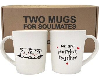 Cat Coffee Mug Set Cat Couple Mugs Cat Gifts Cat Lover Gifts Cat Couple Gifts Cat Mom Gift Cat Wedding Gift BoldLoft We're Purrfect Together