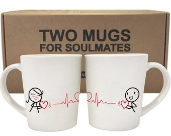 Couple Coffee Mugs Matching Cups for Couples Cute His and Hers Ceramic Valentines Mug Gift for Him Her BoldLoft Two Mugs for Soulmates®