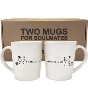 Cat Mugs Cat Lover Gifts Cat Themed Gifts Cat Couple Gifts Cat Mom Gift Cat Wedding Gift BoldLoft I Meow You Cat Coffee Mug Set