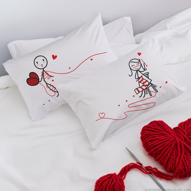 BoldLoft Love Ties Us Together Couple Pillowcases – Romantic Gift Idea for Anniversary, Valentine's Day, Wedding, and Christmas.