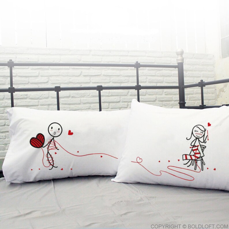 Discover BoldLoft  Love Ties Us Together Couple Pillowcases-Sweet Romantic Decor for Boyfriend, Girlfriend, Husband, and Wife.