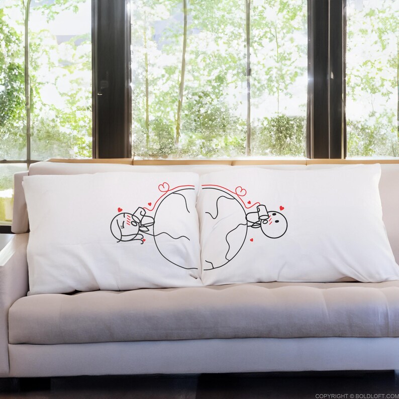 BoldLoft Love Has No Distance Couple Pillowcases-Romantic Gift Idea for Anniversary, Valentine's Day, Wedding, and Christmas.