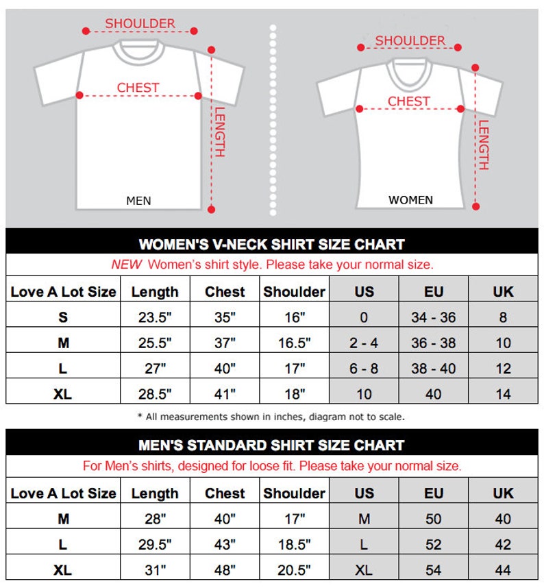 BoldLoft superhero themed couple shirts for him and her size chart.