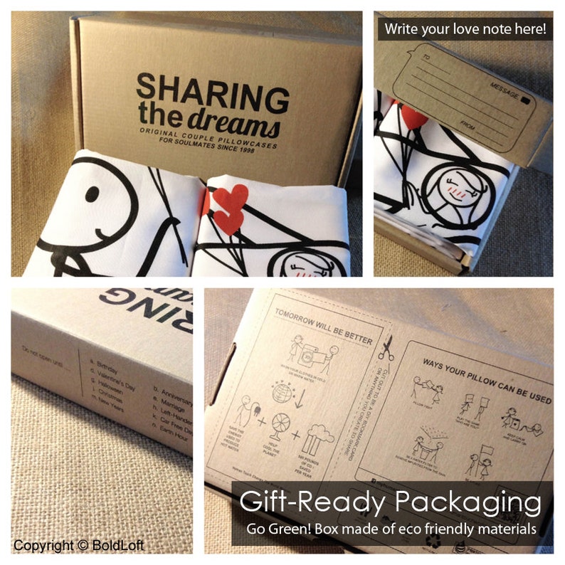 Unwrap A Smile with BoldLoft's Signature Sharing the Dreams Gift-Ready Packaging Box for Couple Pillowcases.