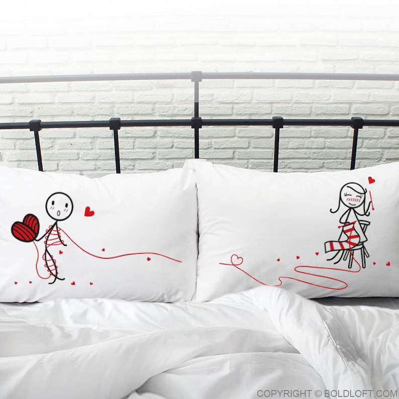 BoldLoft Love Ties Us Together Couple Pillowcases-Romantic Pillowcases for Couples.