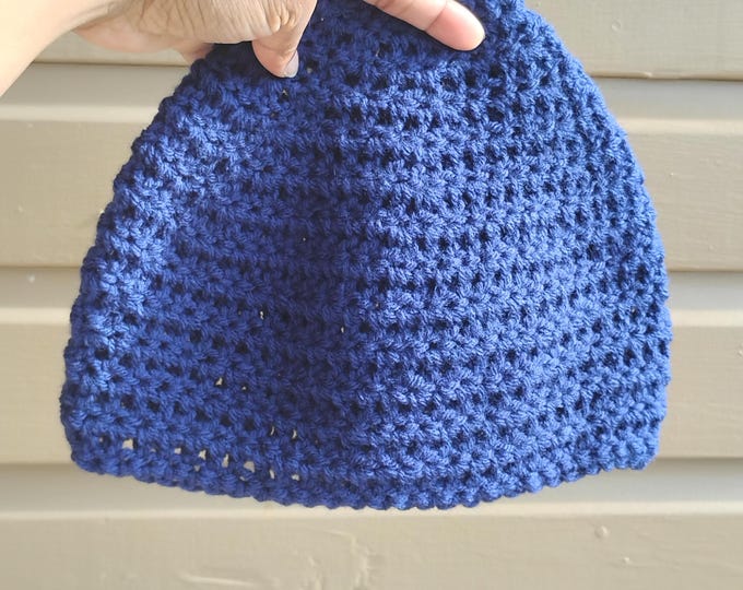 navy blue beanie acrylic yarn one size fits most