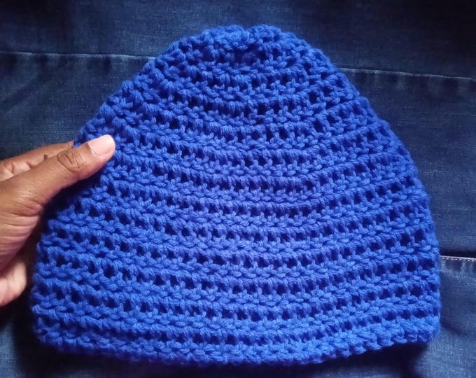 Kids Beanie Blue Acrylic Yarn, Ages 2-6
