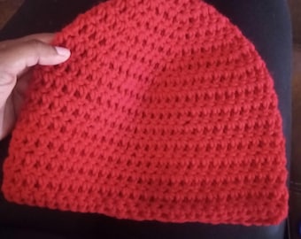 Kids Red Beanie: Handmade Acrylic Crocheted, Ages 2-6