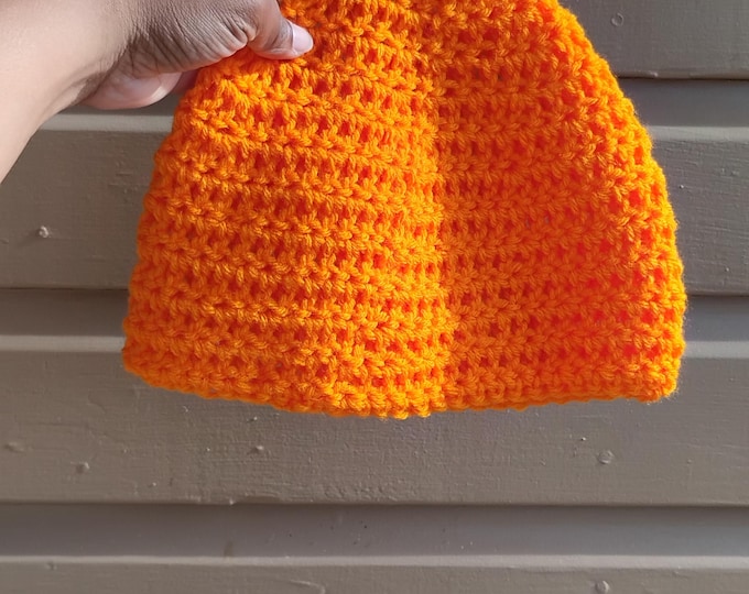 orange beanie acrylic yarn one size fits most