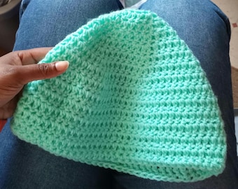 Mint beanie large slouchy and wide acrylic yarn very soft