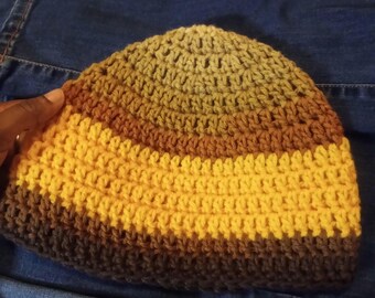 beanie Multi-Color Brown & Yellow Vegan Acrylic