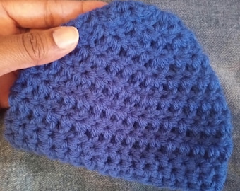 three to six months baby beanie blue acrylic material