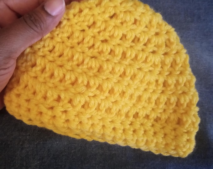 three to six months baby beanie yellow acrylic material