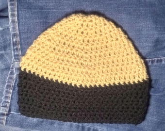 Beige & Black beanie hat vegan Acrylic, One Size