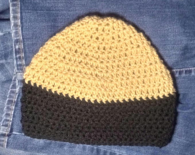 Beige & Black beanie hat vegan Acrylic, One Size