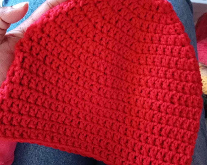 Red beanie One size fits most acrylic yarn