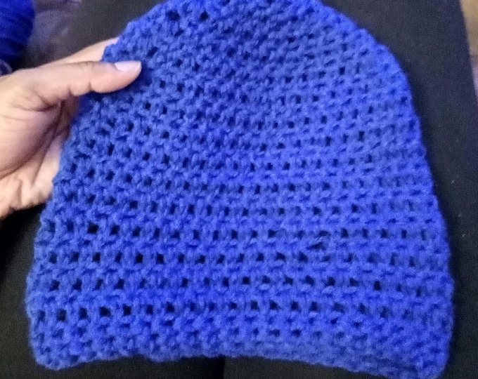 Kids blue Beanie Handmade Acrylic Ages 2-6