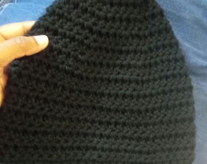 black beanie acrylic yarn one size fits most