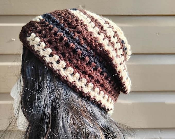 Kids brown beige and black beanie