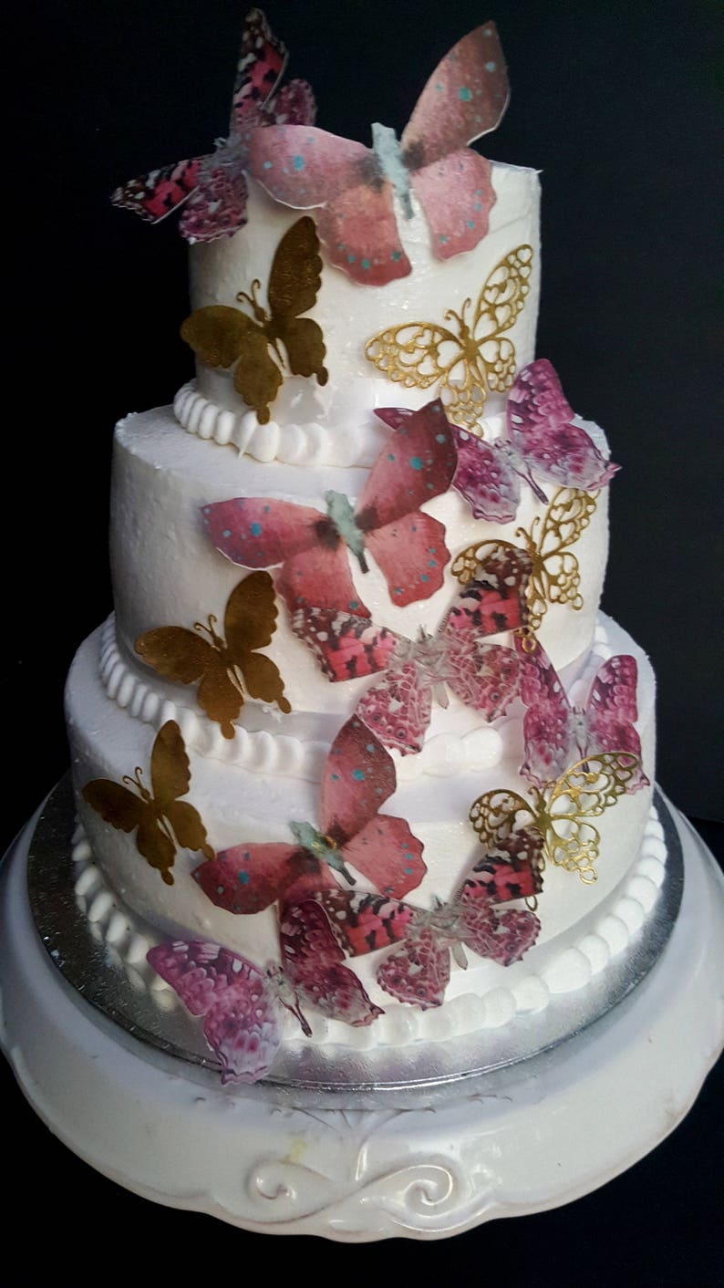 15 Pink and Gold Edible Butterflies Cake & Cupcake Toppers | Etsy