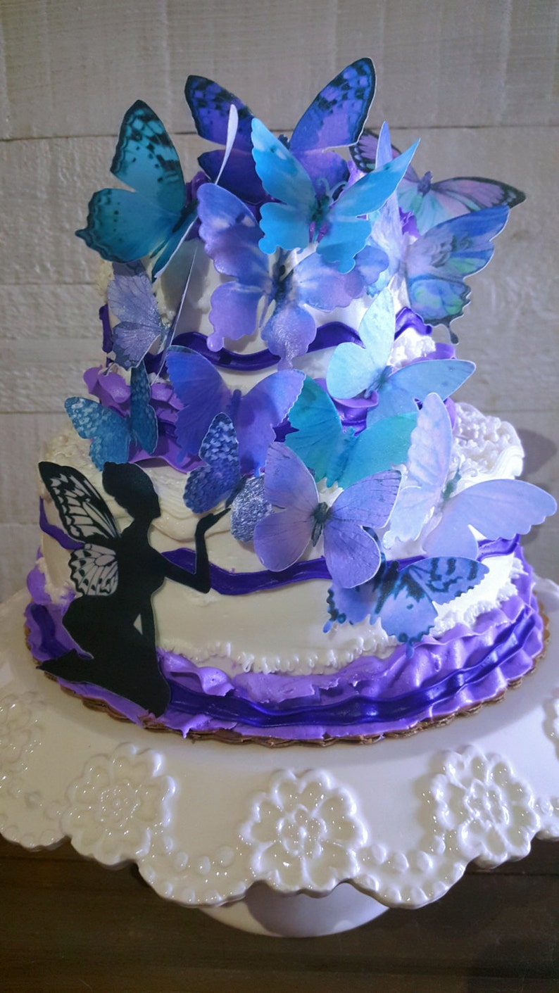 15 Edible Butterflies Purple Teal With Or Out Fairy 15 Edible Butterflies Purple Teal With Or Out Fairy