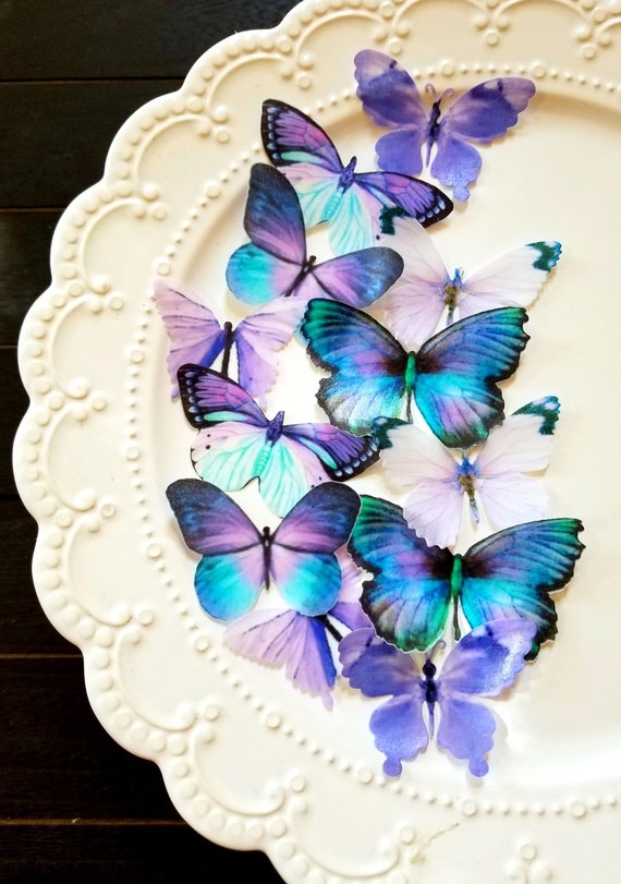 12 Gâteau comestible à la violette et au papillon turquoise / - Etsy France