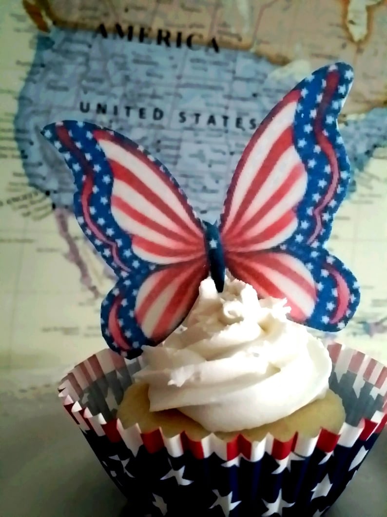 Edible Wafer Butterflies/patriotic/cupcake Toppers/edible Etsy