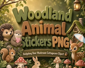 Pegatinas de Amigos del Bosque, 15 pegatinas troqueladas para agenda en formato PNG, imágenes prediseñadas de animales del bosque (descarga digital)