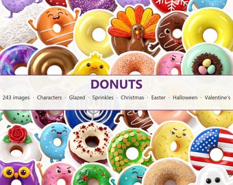Paquete de 243 imágenes prediseñadas de donas, personajes y temas navideños (descarga digital)