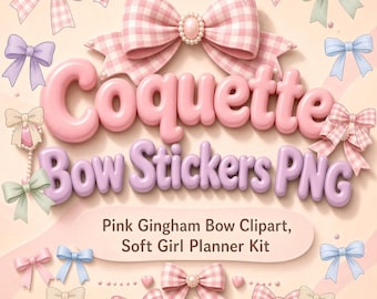 Pegatinas de lazo coqueto, imágenes prediseñadas de cintas en tonos pastel (descarga digital)
