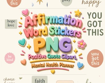 Pegatinas de afirmaciones positivas, 15 imágenes PNG troqueladas para agenda (descarga digital)