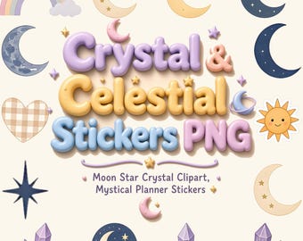 Pegatinas místicas de cristales y elementos celestiales para agenda (descarga digital)