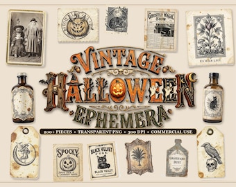 Kit de efímeros vintage de Halloween, imprimibles para diario gótico (301 archivos PNG)