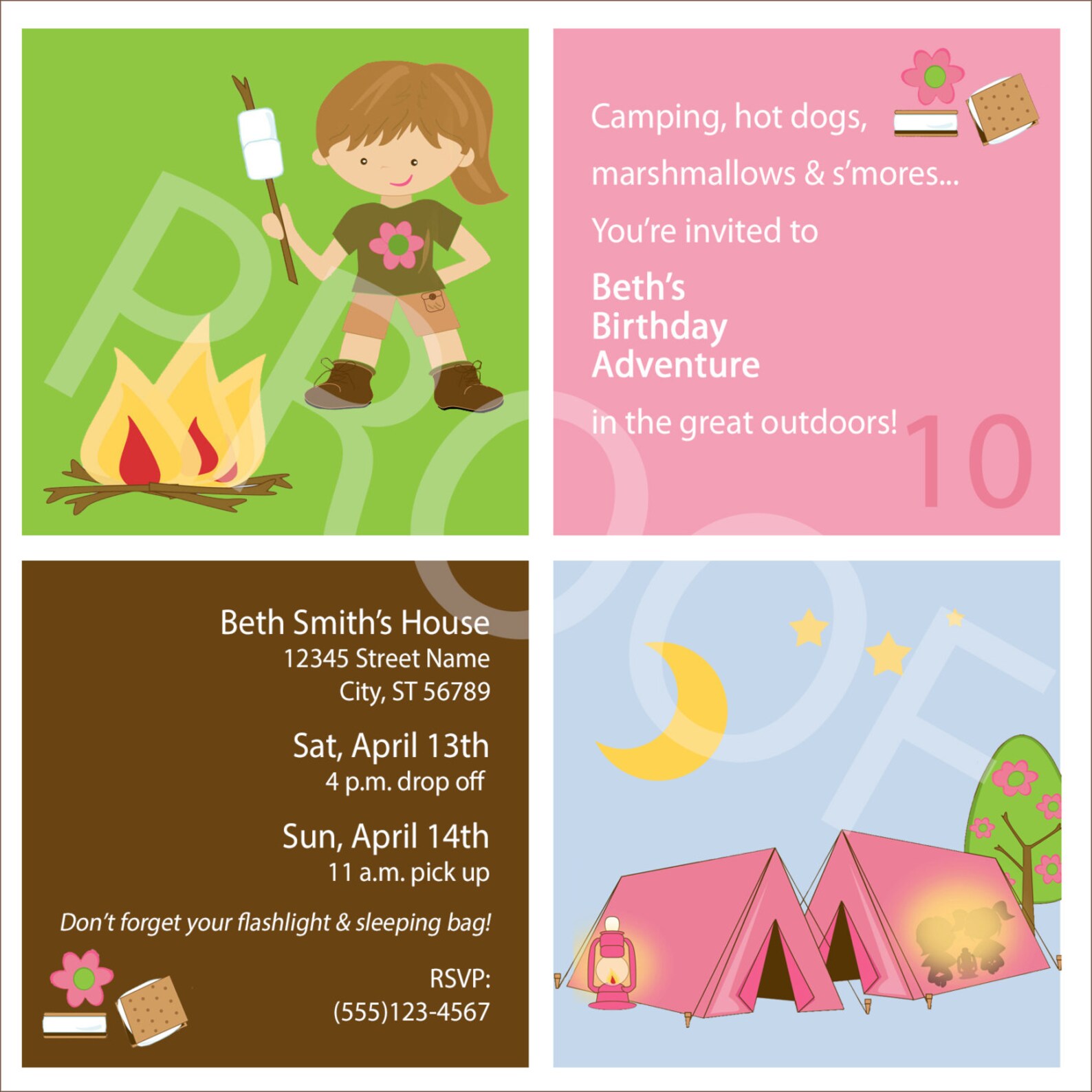 Printable Camping Invitation - Girl's Camp Out Birthday Invitation ...