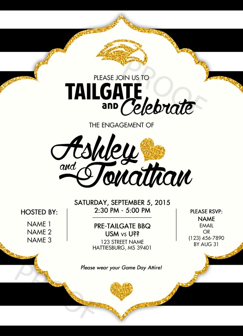Tailgate 2 Sided Printable Invitation 5x7 Engagement Party Digital File