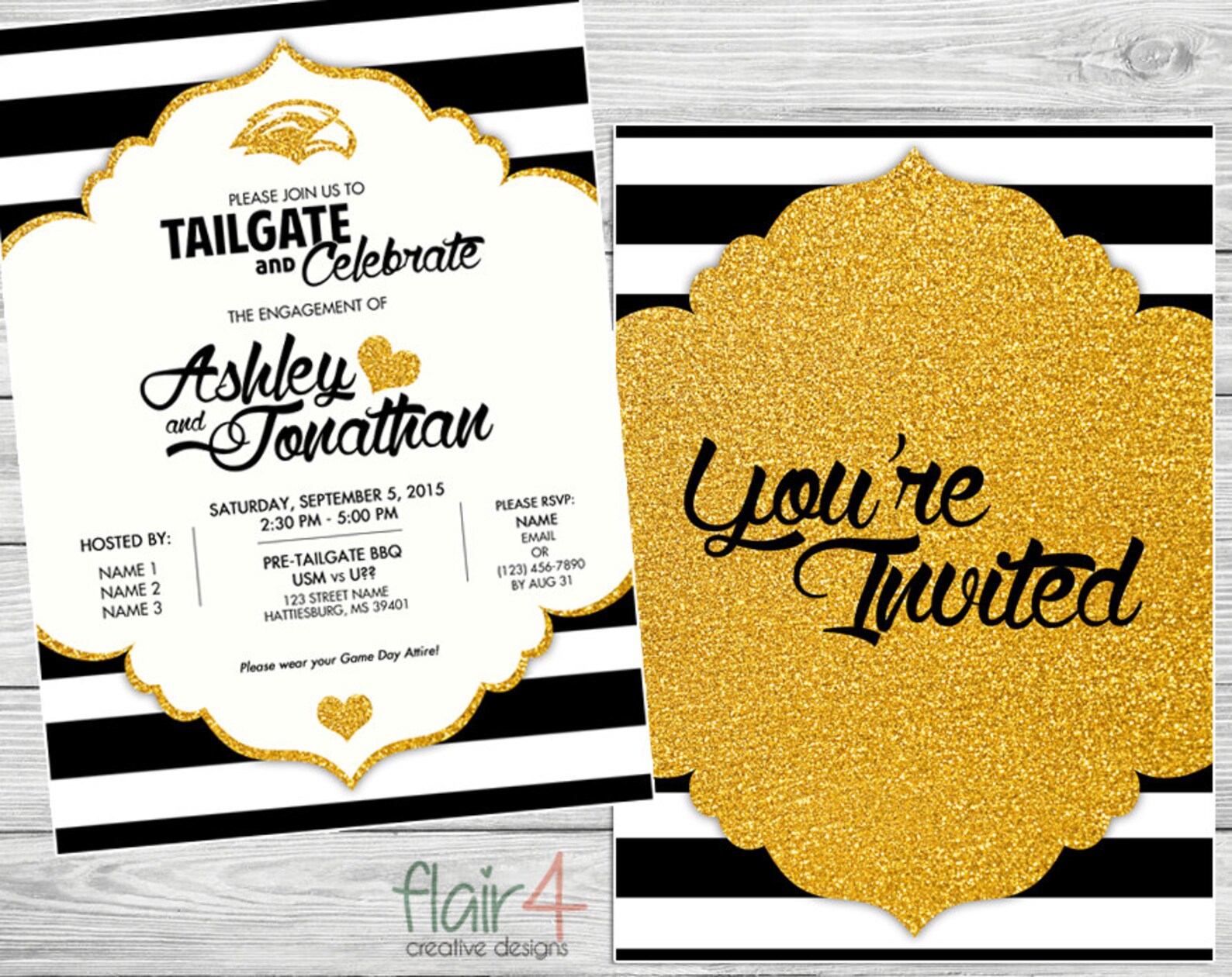 2 Sided Printable Invitation - Engagement Party - Tailgate - Digital ...