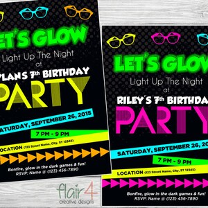 Invitation imprimable Neon - Glow / Neon / brillante fête anniversaire Invitation - fichier numérique (5 x 7)