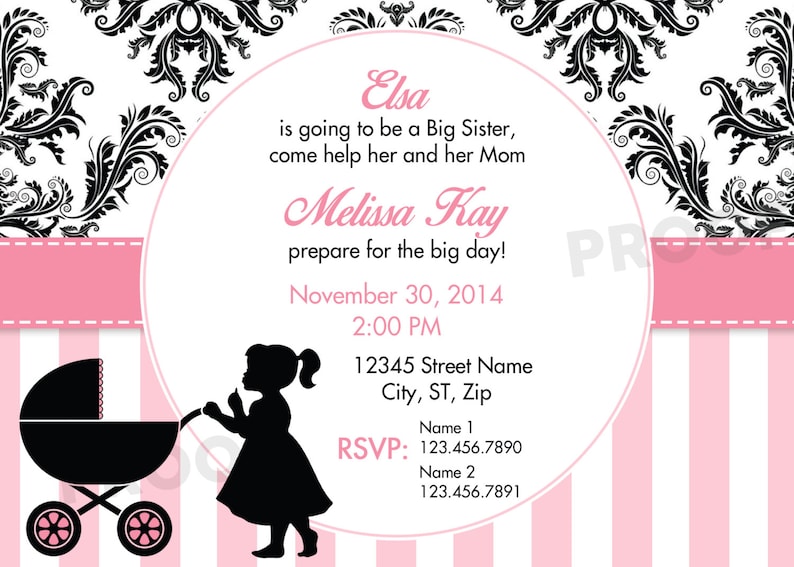 Big Sister Baby Shower Invitation Digital File 5x7 Etsy