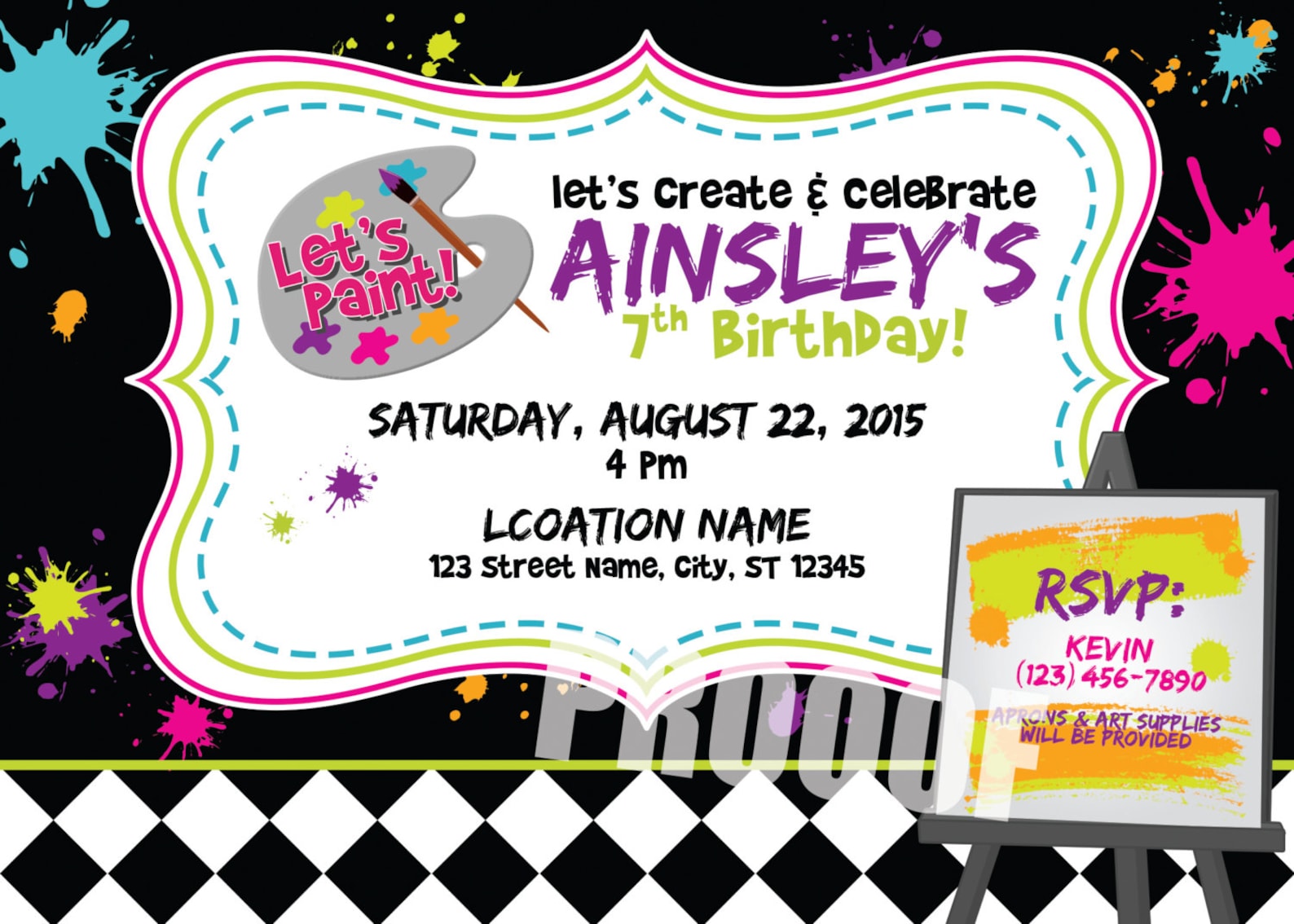 Printable Invitation - Paint / Art Party Birthday Invitation - Digital ...