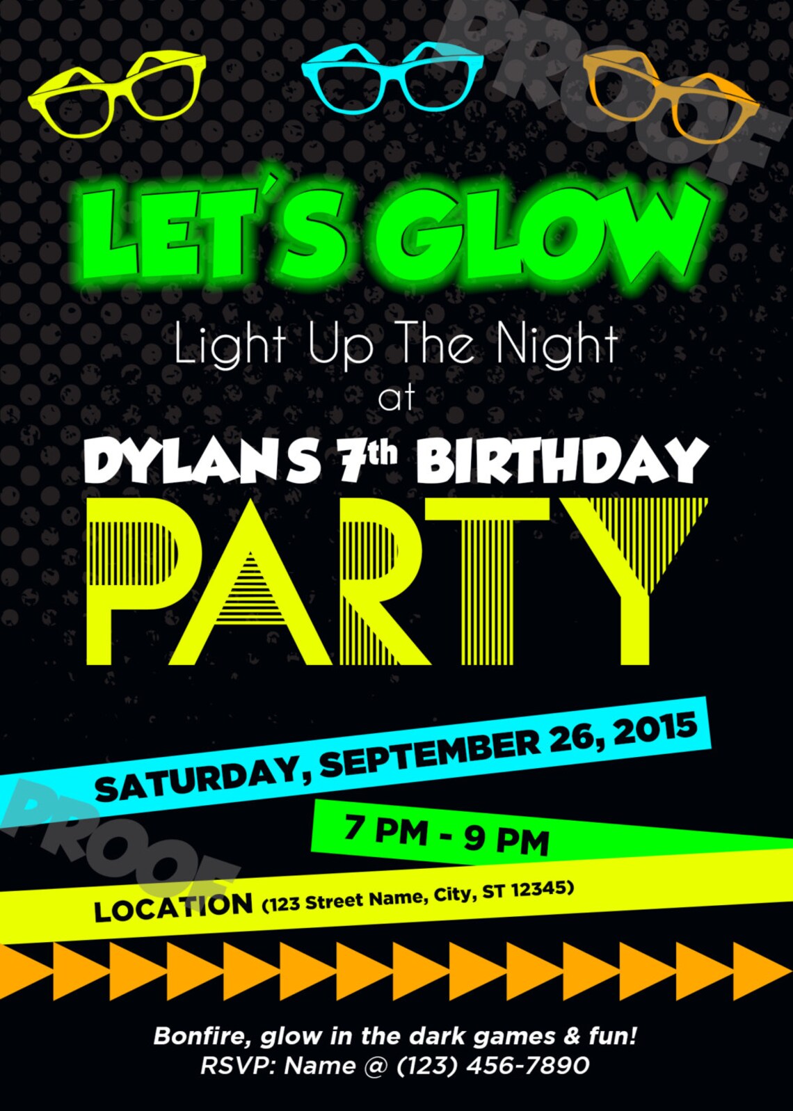 Printable Neon Invitation Glow / Neon / Bright Party Birthday