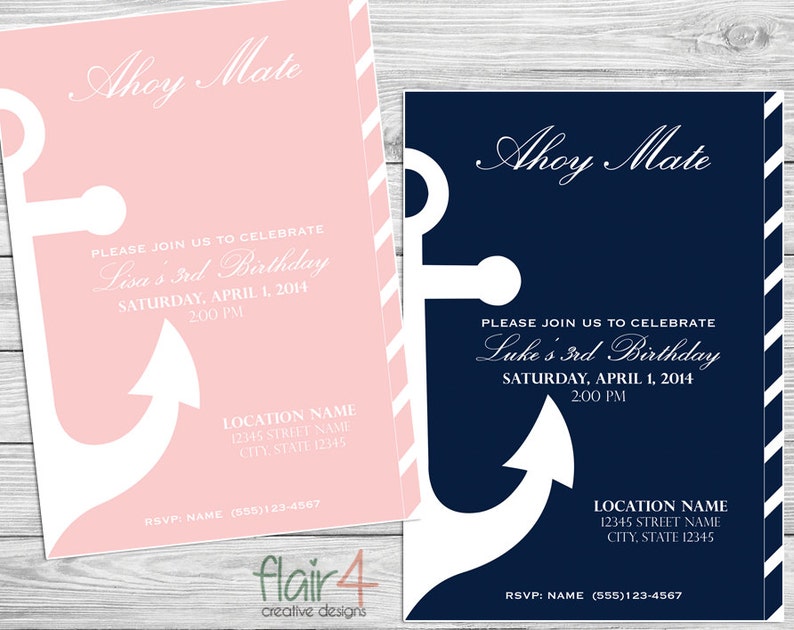 Printable Invitation - Anchor Birthday Party/any Occasion - Digital File (5x7) - Etsy