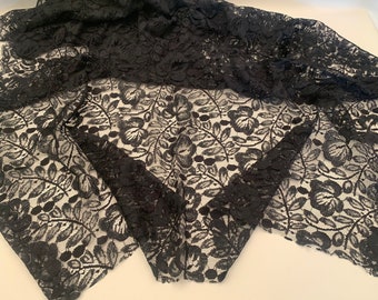 Antique Black Cotton Mourning Lace, Wide Black Cotton Lace Fabric, Mourning Lace, Victorian Black Lace, Wide Vintage Lace MRS71