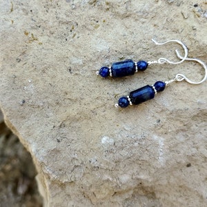 Handmade silver and lapis drop earrings