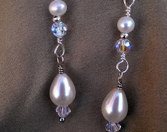 Classic pearl  and Swarovski crystal drop earrings