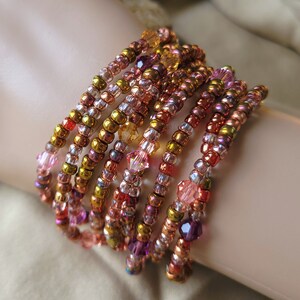 Multi-wrap seed bead stretch bracelet/necklace featuring Swarovski crystals and seed beads