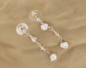 Classic drop pale pink freshwater pearl earrings