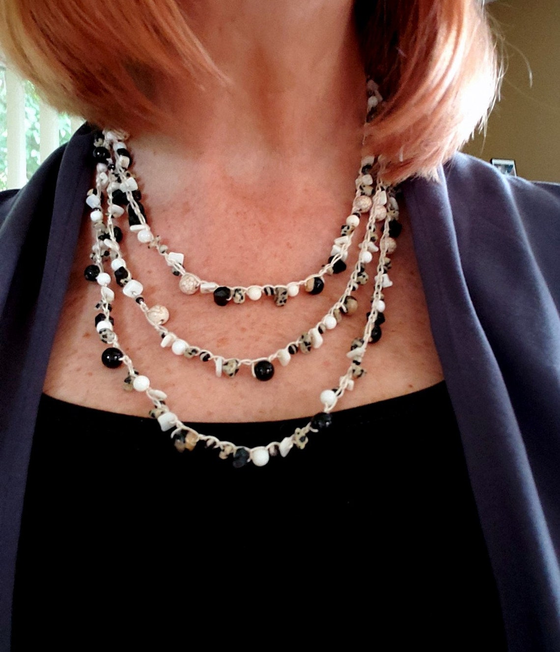 Black and White Multi Strand Crocheted Boho Necklace - Etsy