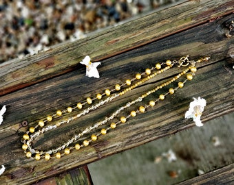 Gold pearl, citrine and tigers eye  multi-strand necklace